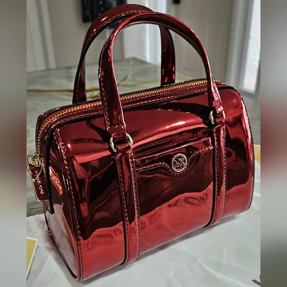Michael Kors Mini Mirror Finish Red Satchel/ Crossbody NWT - Picture 3 of 13